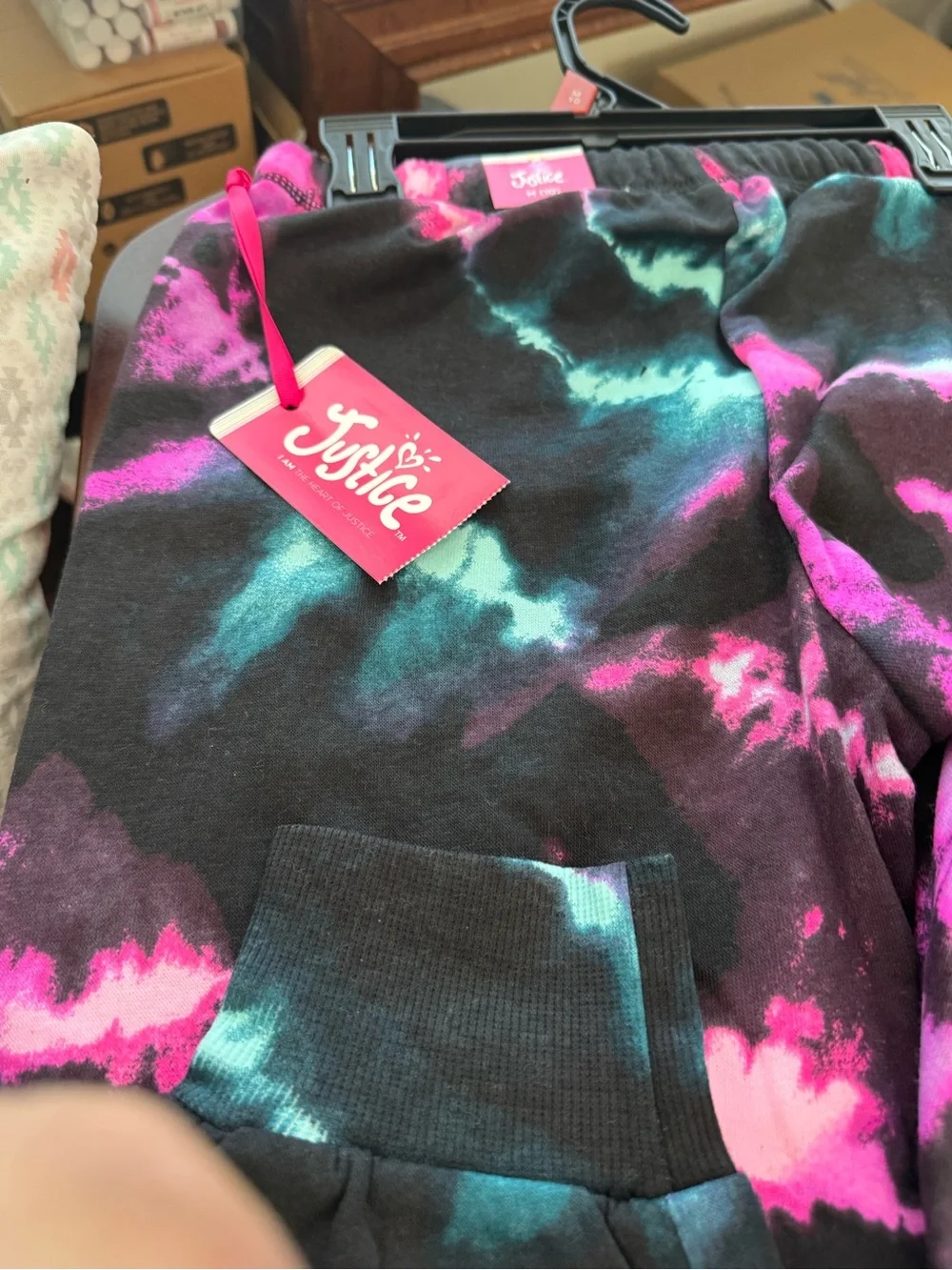 Justice Tie-Dye Jogger Bottoms - Black, Pink & Teal